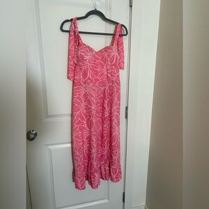 Elegant Pink Floral Midi Dress
